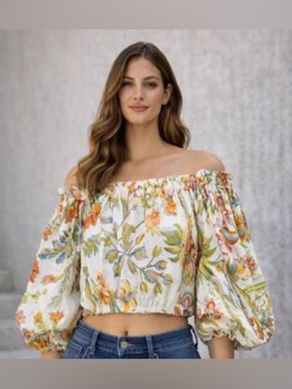 EUC – Rachel Zoe Floral Off Shoulder Balloon Sleeve Blouse – Medium
